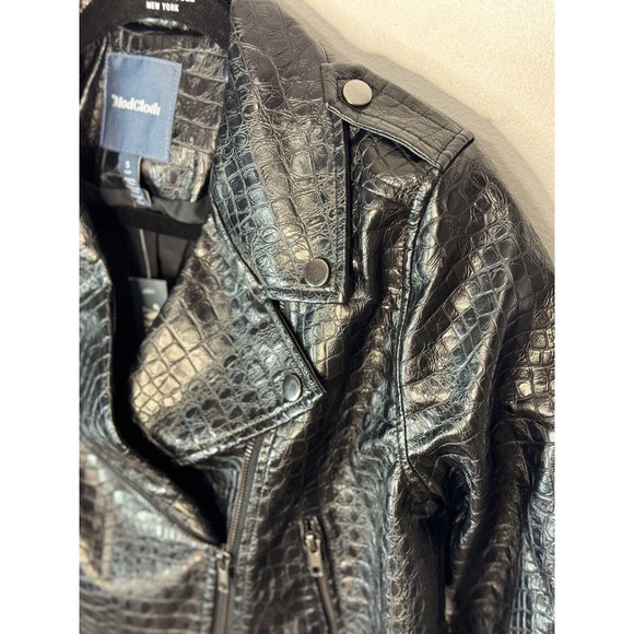 ModCloth Crocodile Black Faux Vegan Leather Moto Biker Crop Jacket Sz Sm… - Picture 7 of 10